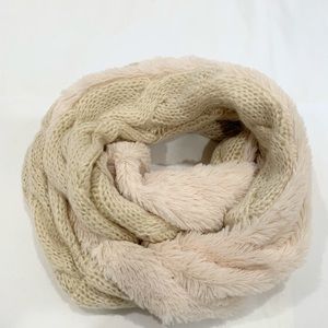 Cream Knit & Fluffy Infinity Scarf